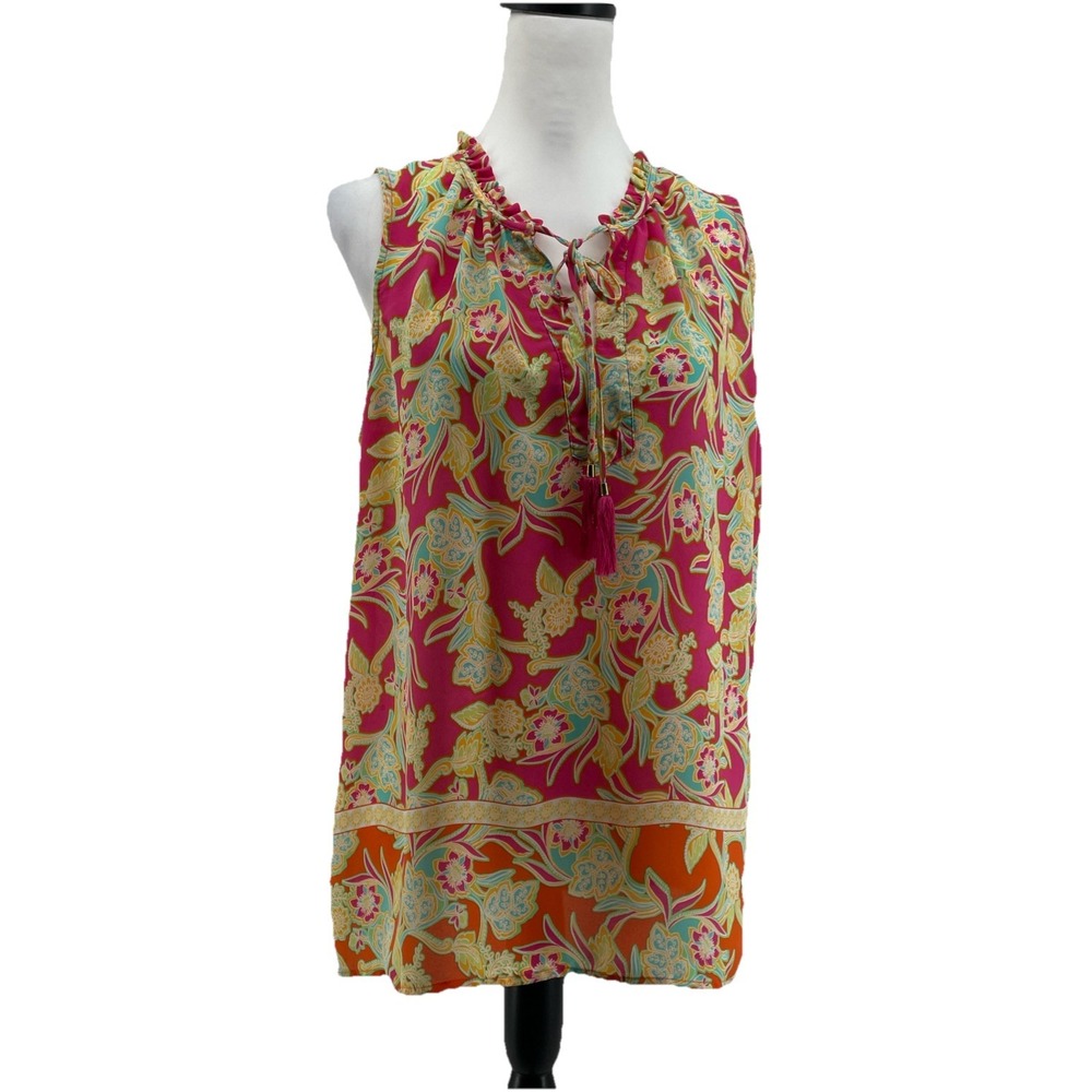 Rose & Olive Top Women's XLarge Pink Floral Sleeveless Ruffle Fairy Artsy Boho